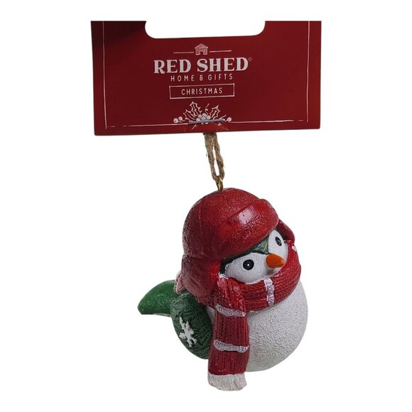 Red Shed Christmas Resin Bird Ornament With Scarf & Hat Tree Ornament Red Green - Picture 7 of 10